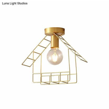 DecorBites™ DecorBites™ Gold Metallic House Shaped Semi Flush Light - Simplicity Ceiling Fixture for Corridors