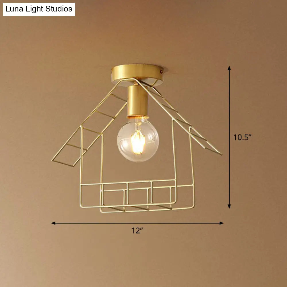 DecorBites™ DecorBites™ Gold Metallic House Shaped Semi Flush Light - Simplicity Ceiling Fixture for Corridors