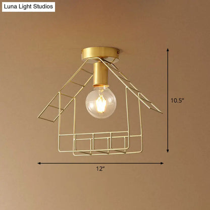 DecorBites™ DecorBites™ Gold Metallic House Shaped Semi Flush Light - Simplicity Ceiling Fixture for Corridors