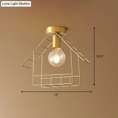 DecorBites™ DecorBites™ Gold Metallic House Shaped Semi Flush Light - Simplicity Ceiling Fixture for Corridors