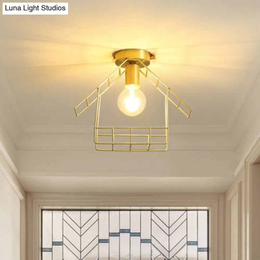DecorBites™ DecorBites™ Gold Metallic House Shaped Semi Flush Light - Simplicity Ceiling Fixture for Corridors