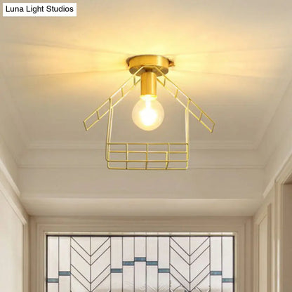 DecorBites™ DecorBites™ Gold Metallic House Shaped Semi Flush Light - Simplicity Ceiling Fixture for Corridors