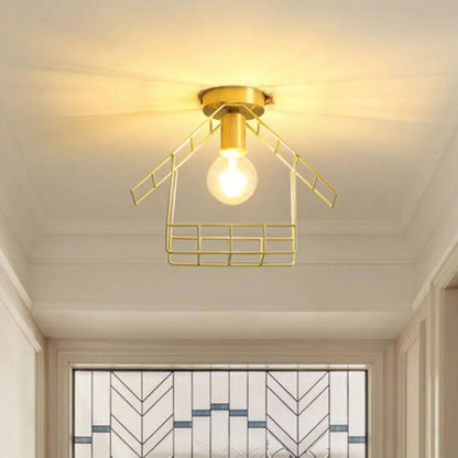 DecorBites™ DecorBites™ Gold Metallic House Shaped Semi Flush Light - Simplicity Ceiling Fixture for Corridors