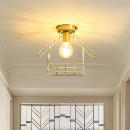 DecorBites™ DecorBites™ Gold Metallic House Shaped Semi Flush Light - Simplicity Ceiling Fixture for Corridors
