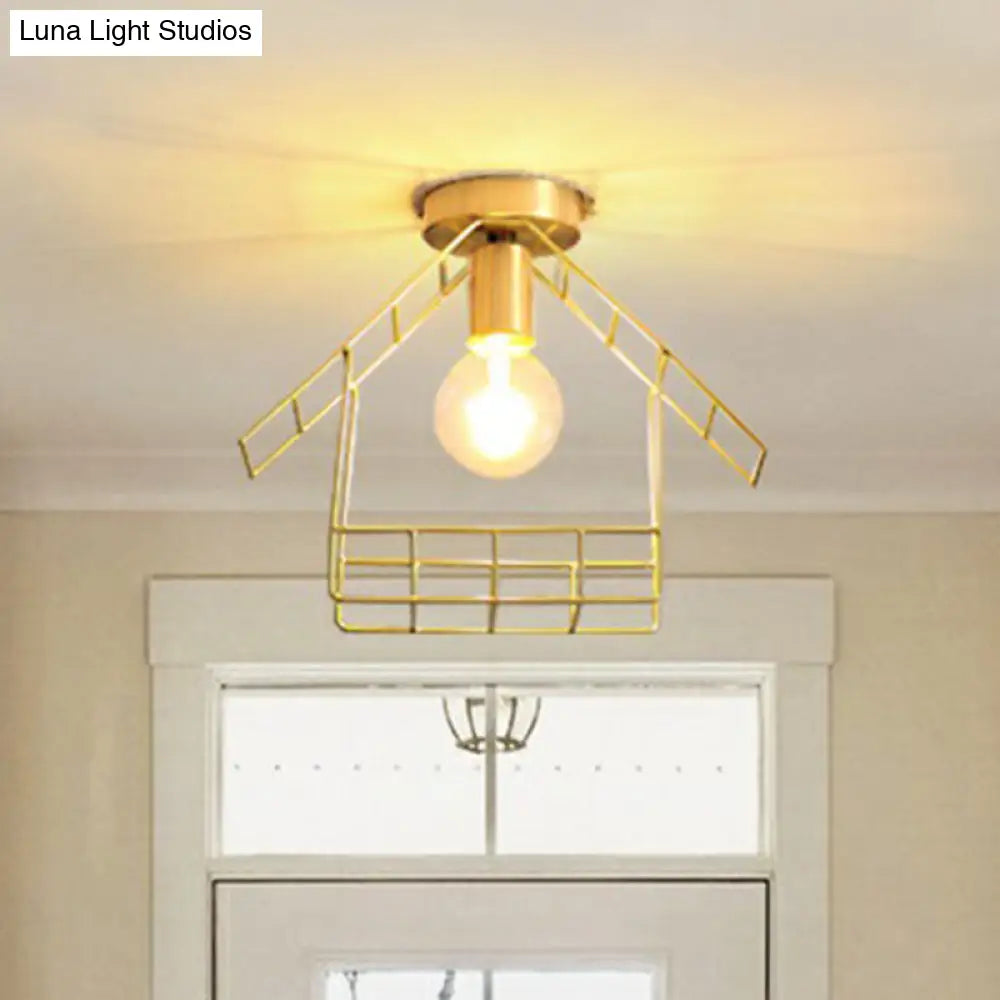 DecorBites™ DecorBites™ Gold Metallic House Shaped Semi Flush Light - Simplicity Ceiling Fixture for Corridors