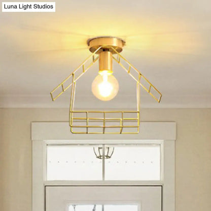 DecorBites™ DecorBites™ Gold Metallic House Shaped Semi Flush Light - Simplicity Ceiling Fixture for Corridors