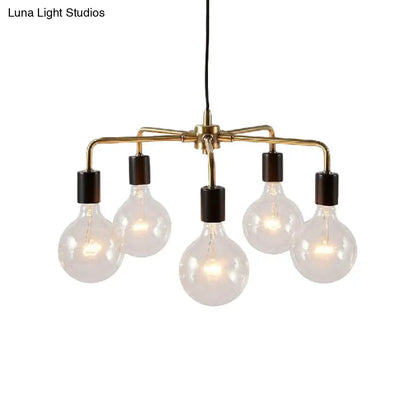 Gold Metallic Industrial Chandelier - Multi Light Living Room Hanging Fixture