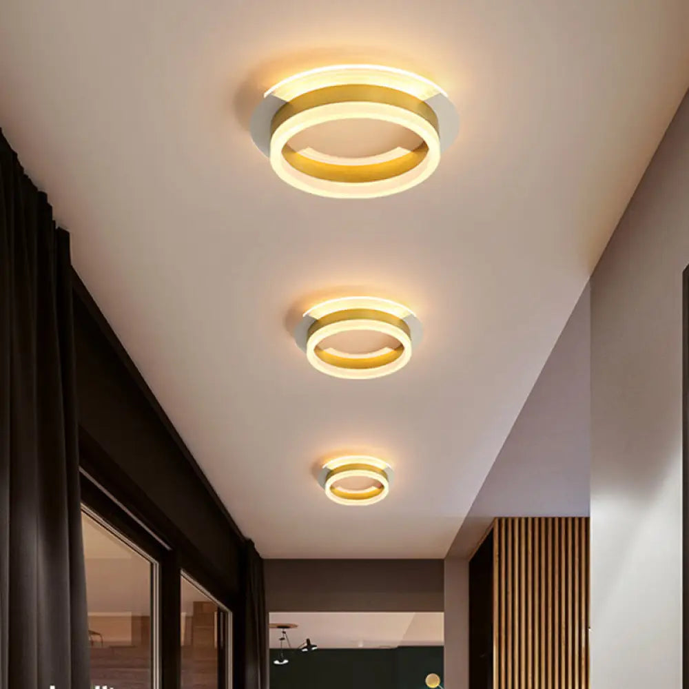 DecorBites™ DecorBites™ Gold Metallic LED Flushmount Ceiling Light with Warm/White Glow - Contemporary Circular Design