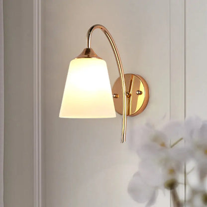 DecorBites™ Gold Milk Glass Tapered Sconce with Metal Gooseneck Arm - Contemporary Wall Light Fixture