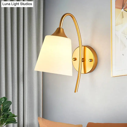 DecorBites™ Gold Milk Glass Tapered Sconce with Metal Gooseneck Arm - Contemporary Wall Light Fixture