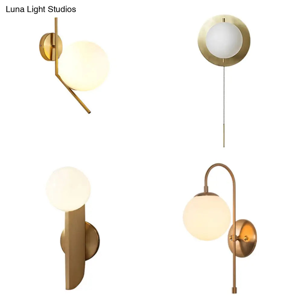 DecorBites™ Gold Mini Globe Wall Sconce Light - Elegant Opaline Glass Fixture for Bedroom