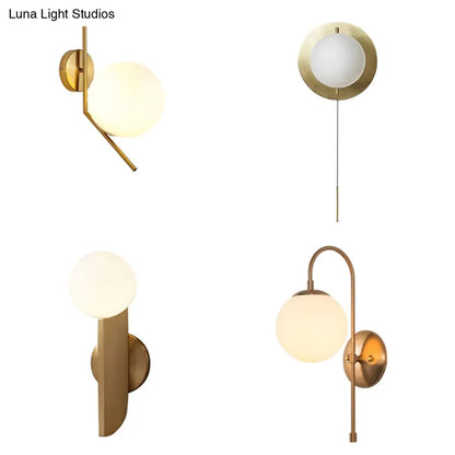 DecorBites™ Gold Mini Globe Wall Sconce Light - Elegant Opaline Glass Fixture for Bedroom