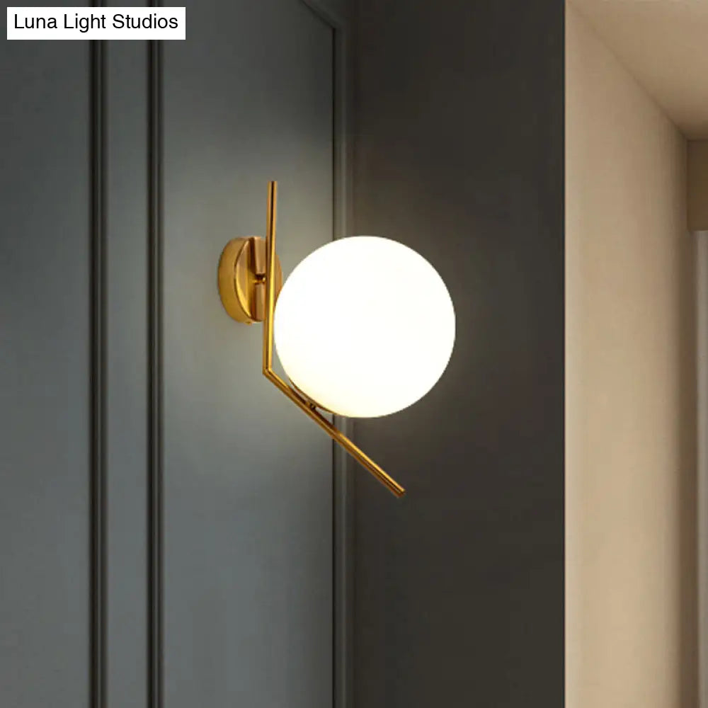 DecorBites™ Gold Mini Globe Wall Sconce Light - Elegant Opaline Glass Fixture for Bedroom