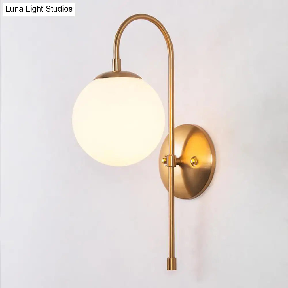 DecorBites™ Gold Mini Globe Wall Sconce Light - Elegant Opaline Glass Fixture for Bedroom