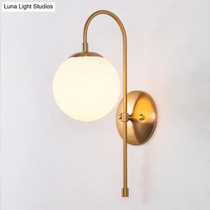 DecorBites™ Gold Mini Globe Wall Sconce Light - Elegant Opaline Glass Fixture for Bedroom