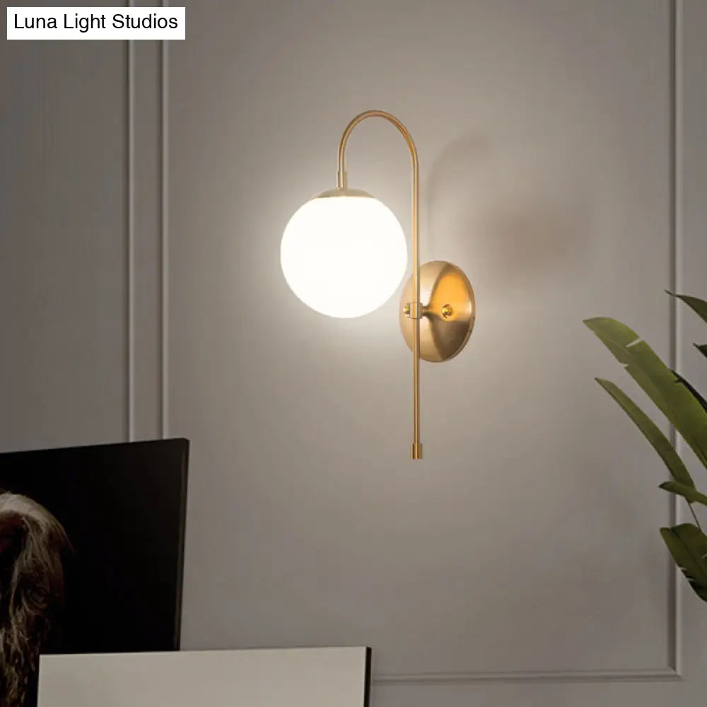 DecorBites™ Gold Mini Globe Wall Sconce Light - Elegant Opaline Glass Fixture for Bedroom