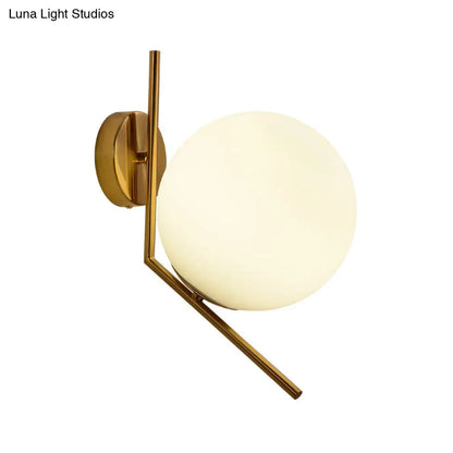 DecorBites™ Gold Mini Globe Wall Sconce Light - Elegant Opaline Glass Fixture for Bedroom