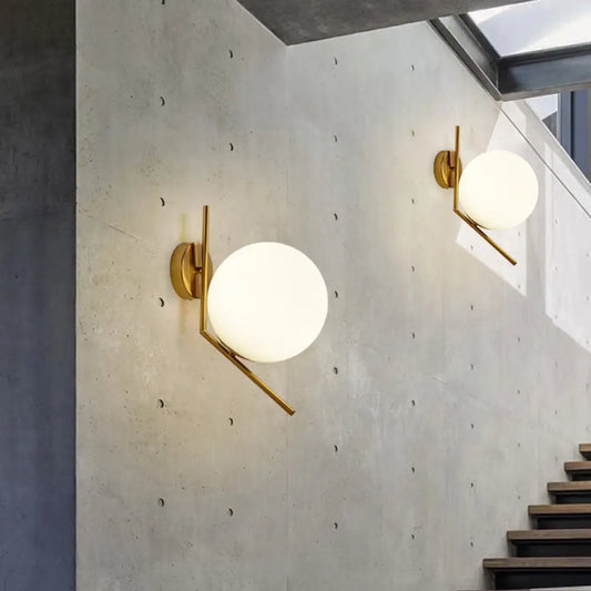 DecorBites™ Gold Mini Globe Wall Sconce Light - Elegant Opaline Glass Fixture for Bedroom