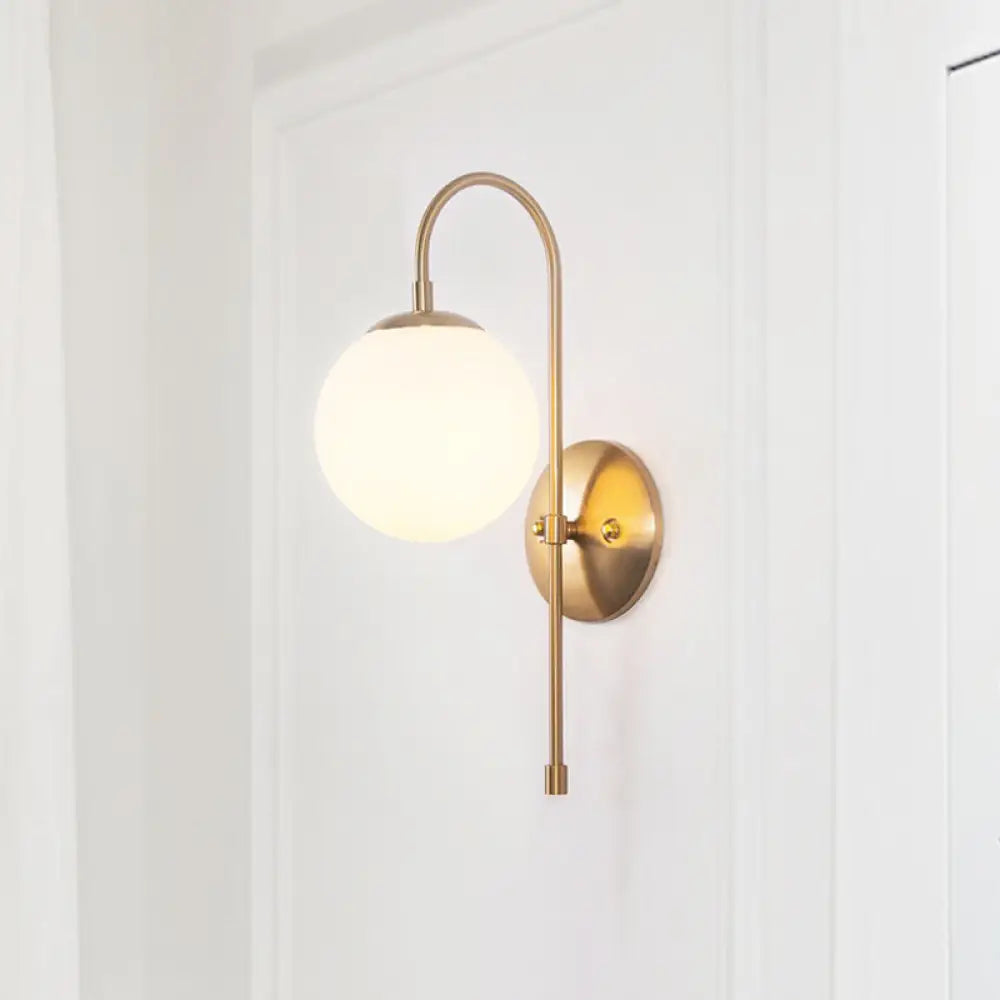 DecorBites™ Gold Mini Globe Wall Sconce Light - Elegant Opaline Glass Fixture for Bedroom