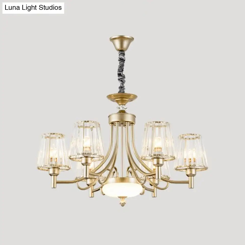 Lámpara colgante minimalista dorada en forma de cono con bloques de cristal transparente - 3/6 bombillas - Perfecta para el dormitorio