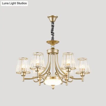 Lámpara colgante minimalista dorada en forma de cono con bloques de cristal transparente - 3/6 bombillas - Perfecta para el dormitorio