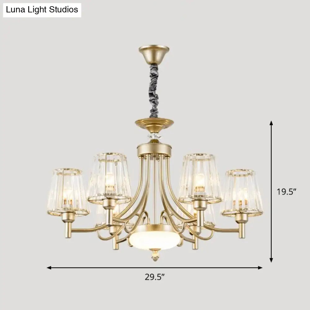 Lámpara colgante minimalista dorada en forma de cono con bloques de cristal transparente - 3/6 bombillas - Perfecta para el dormitorio