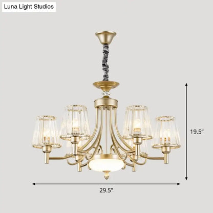 Lámpara colgante minimalista dorada en forma de cono con bloques de cristal transparente - 3/6 bombillas - Perfecta para el dormitorio