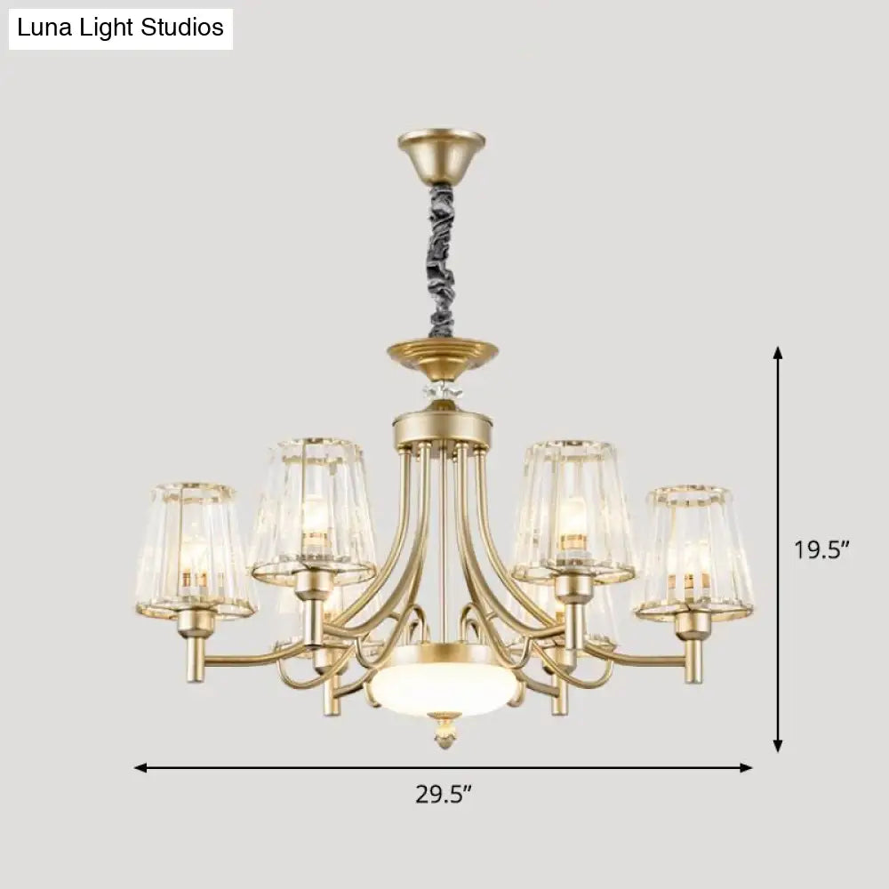 Lámpara colgante minimalista dorada en forma de cono con bloques de cristal transparente - 3/6 bombillas - Perfecta para el dormitorio