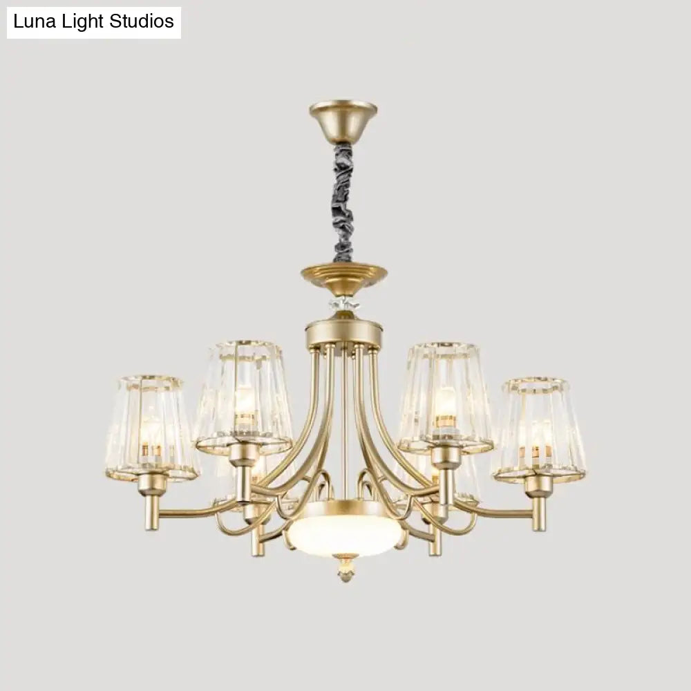 Lámpara colgante minimalista dorada en forma de cono con bloques de cristal transparente - 3/6 bombillas - Perfecta para el dormitorio