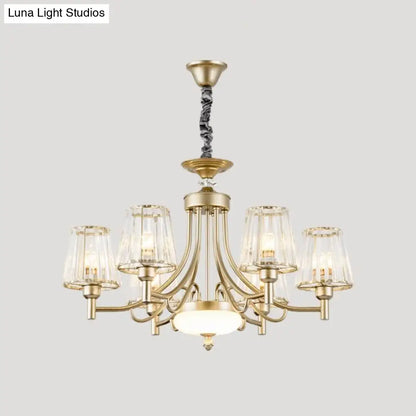 Lámpara colgante minimalista dorada en forma de cono con bloques de cristal transparente - 3/6 bombillas - Perfecta para el dormitorio