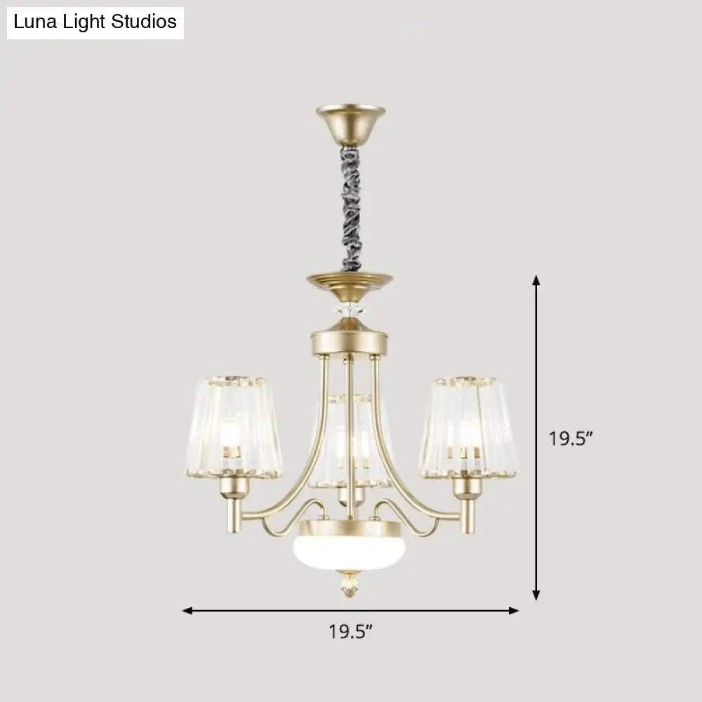 Lámpara colgante minimalista dorada en forma de cono con bloques de cristal transparente - 3/6 bombillas - Perfecta para el dormitorio