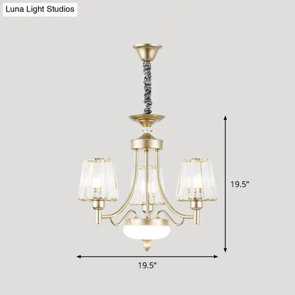 Lámpara colgante minimalista dorada en forma de cono con bloques de cristal transparente - 3/6 bombillas - Perfecta para el dormitorio