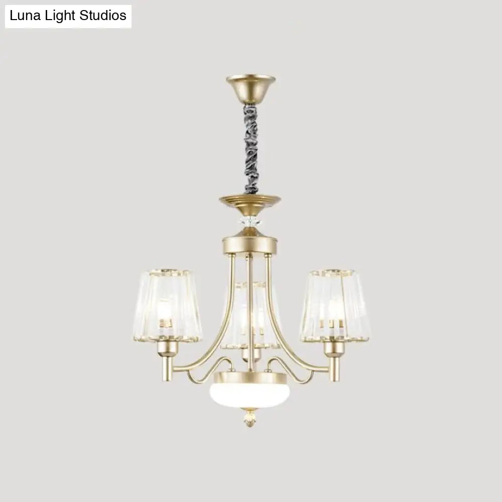 Lámpara colgante minimalista dorada en forma de cono con bloques de cristal transparente - 3/6 bombillas - Perfecta para el dormitorio