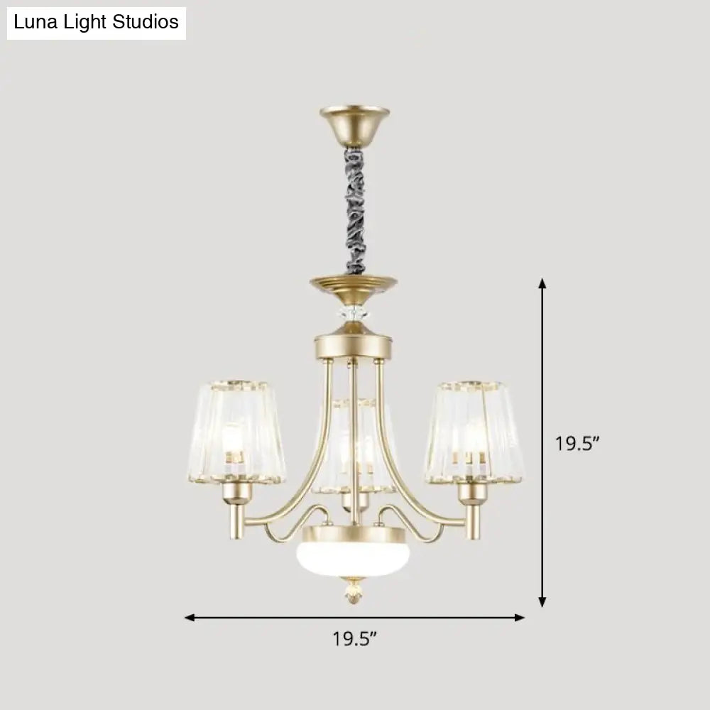 Lámpara colgante minimalista dorada en forma de cono con bloques de cristal transparente - 3/6 bombillas - Perfecta para el dormitorio