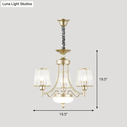 Lámpara colgante minimalista dorada en forma de cono con bloques de cristal transparente - 3/6 bombillas - Perfecta para el dormitorio