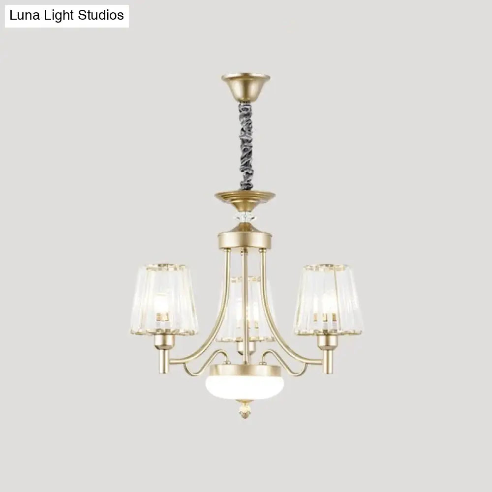 Lámpara colgante minimalista dorada en forma de cono con bloques de cristal transparente - 3/6 bombillas - Perfecta para el dormitorio