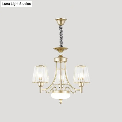 Lámpara colgante minimalista dorada en forma de cono con bloques de cristal transparente - 3/6 bombillas - Perfecta para el dormitorio