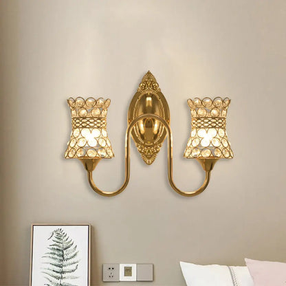 DecorBites™ Gold Modern Metal Wall Sconce with Crystal Swirl Design and Dual Lighting