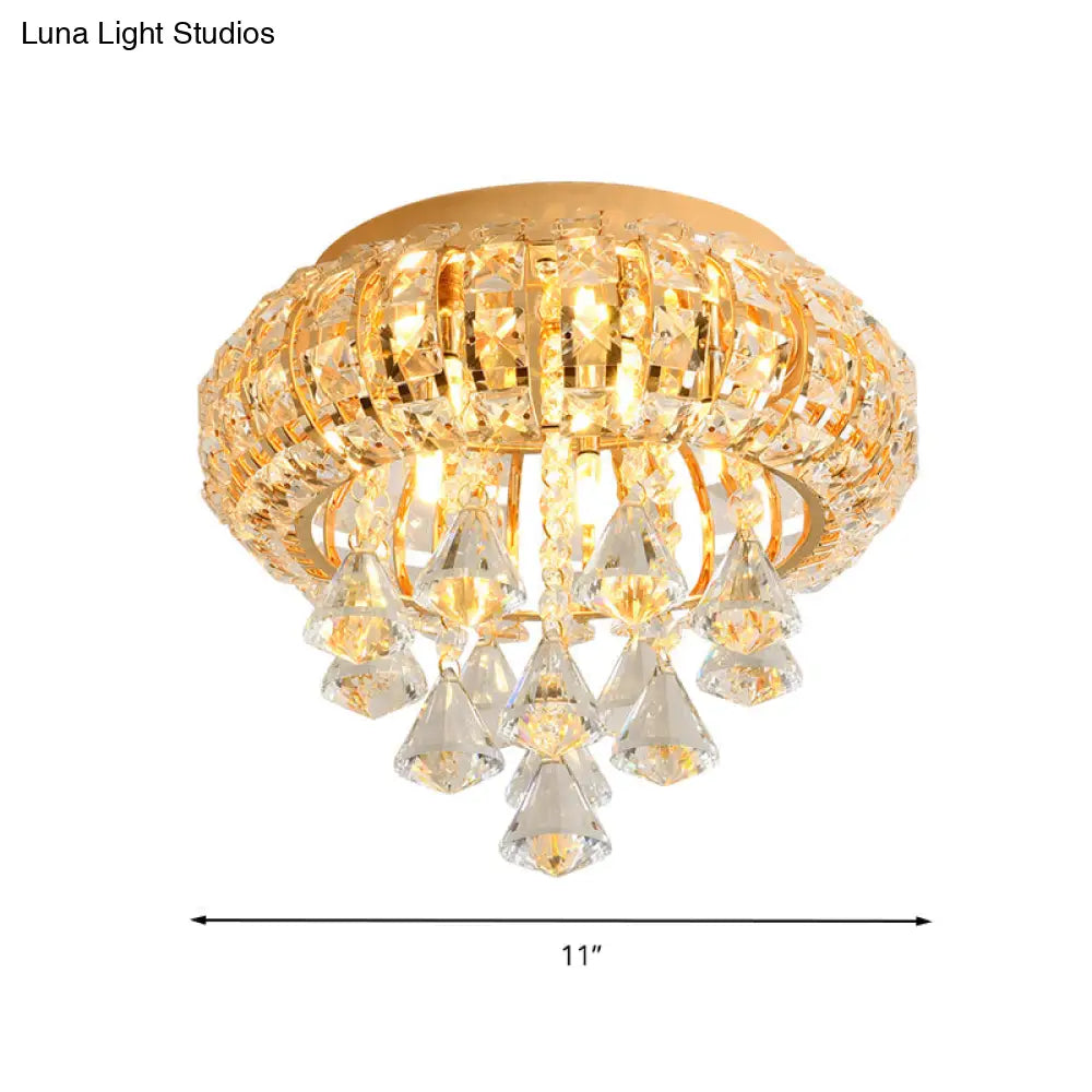 DecorBites™ DecorBites™ Gold Modern Round Ceiling Light with 5 Hand-Cut Crystal Heads - Flush Mount Lamp for Foyer
