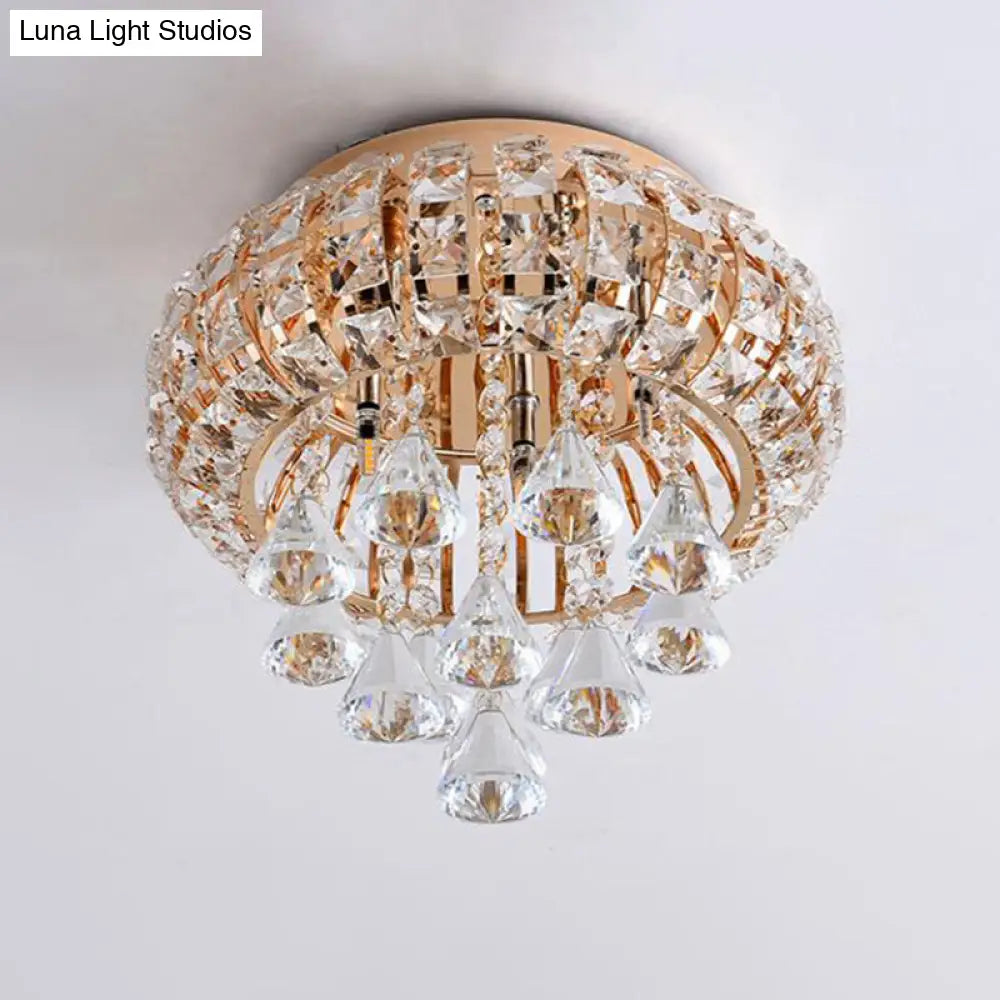 DecorBites™ DecorBites™ Gold Modern Round Ceiling Light with 5 Hand-Cut Crystal Heads - Flush Mount Lamp for Foyer