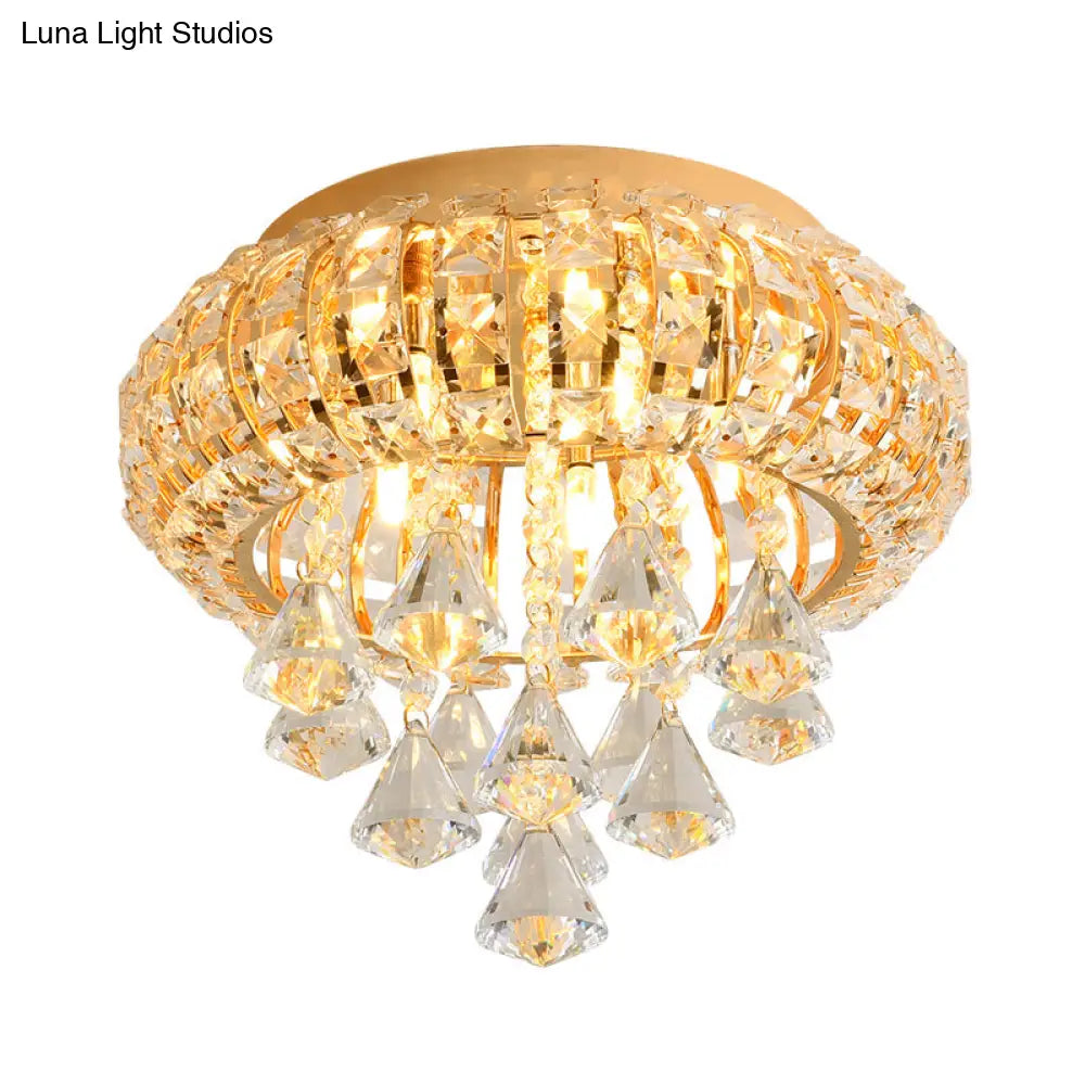 DecorBites™ DecorBites™ Gold Modern Round Ceiling Light with 5 Hand-Cut Crystal Heads - Flush Mount Lamp for Foyer
