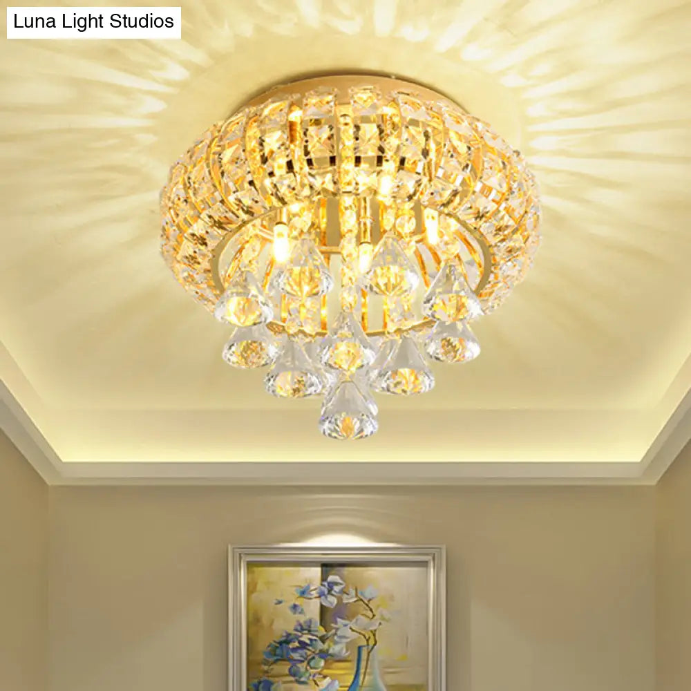 DecorBites™ DecorBites™ Gold Modern Round Ceiling Light with 5 Hand-Cut Crystal Heads - Flush Mount Lamp for Foyer