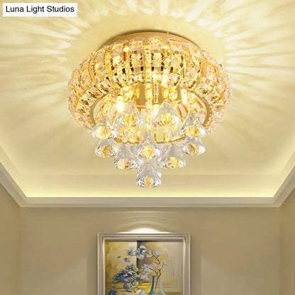 DecorBites™ DecorBites™ Gold Modern Round Ceiling Light with 5 Hand-Cut Crystal Heads - Flush Mount Lamp for Foyer