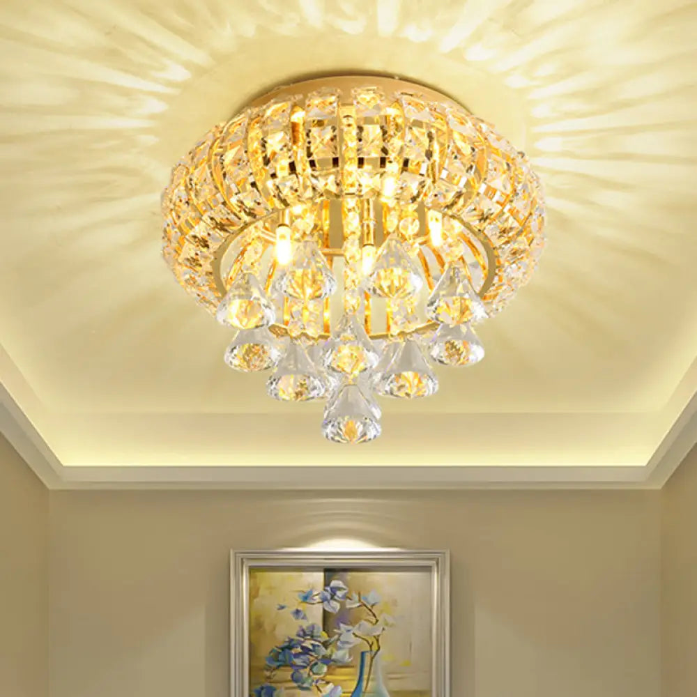 DecorBites™ DecorBites™ Gold Modern Round Ceiling Light with 5 Hand-Cut Crystal Heads - Flush Mount Lamp for Foyer