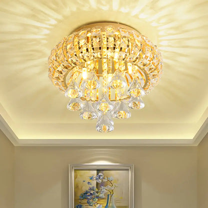 DecorBites™ DecorBites™ Gold Modern Round Ceiling Light with 5 Hand-Cut Crystal Heads - Flush Mount Lamp for Foyer