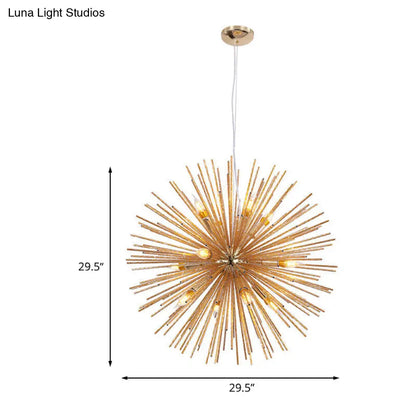 Lámpara colgante moderna dorada con forma de erizo de mar - Araña de aluminio de 12 luces para restaurantes