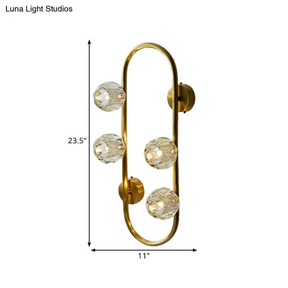 DecorBites™ Gold Modern Wall Mount Light with Clear Crystal Shade and Oval Frame - 4 Bulb Wall Lighting Idea