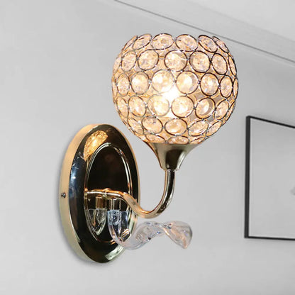 DecorBites™ Gold Modernist Circle Wall Sconce - Crystal-Encrusted, Single-Head Wall Mount Light Fixture