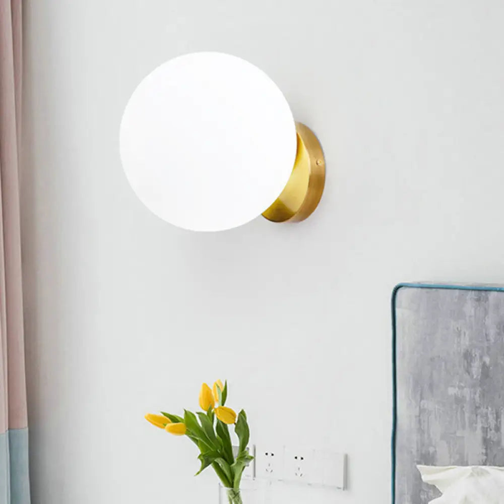 DecorBites™ Gold Modernist Wall Sconce with Opal Glass Shade for Bedroom Lighting