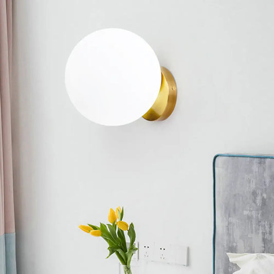 DecorBites™ Gold Modernist Wall Sconce with Opal Glass Shade for Bedroom Lighting